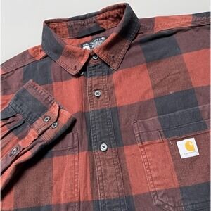 Carhartt‎ Shirt Mens XL Rust Black Rugged Flex Relaxed Fit Workwear